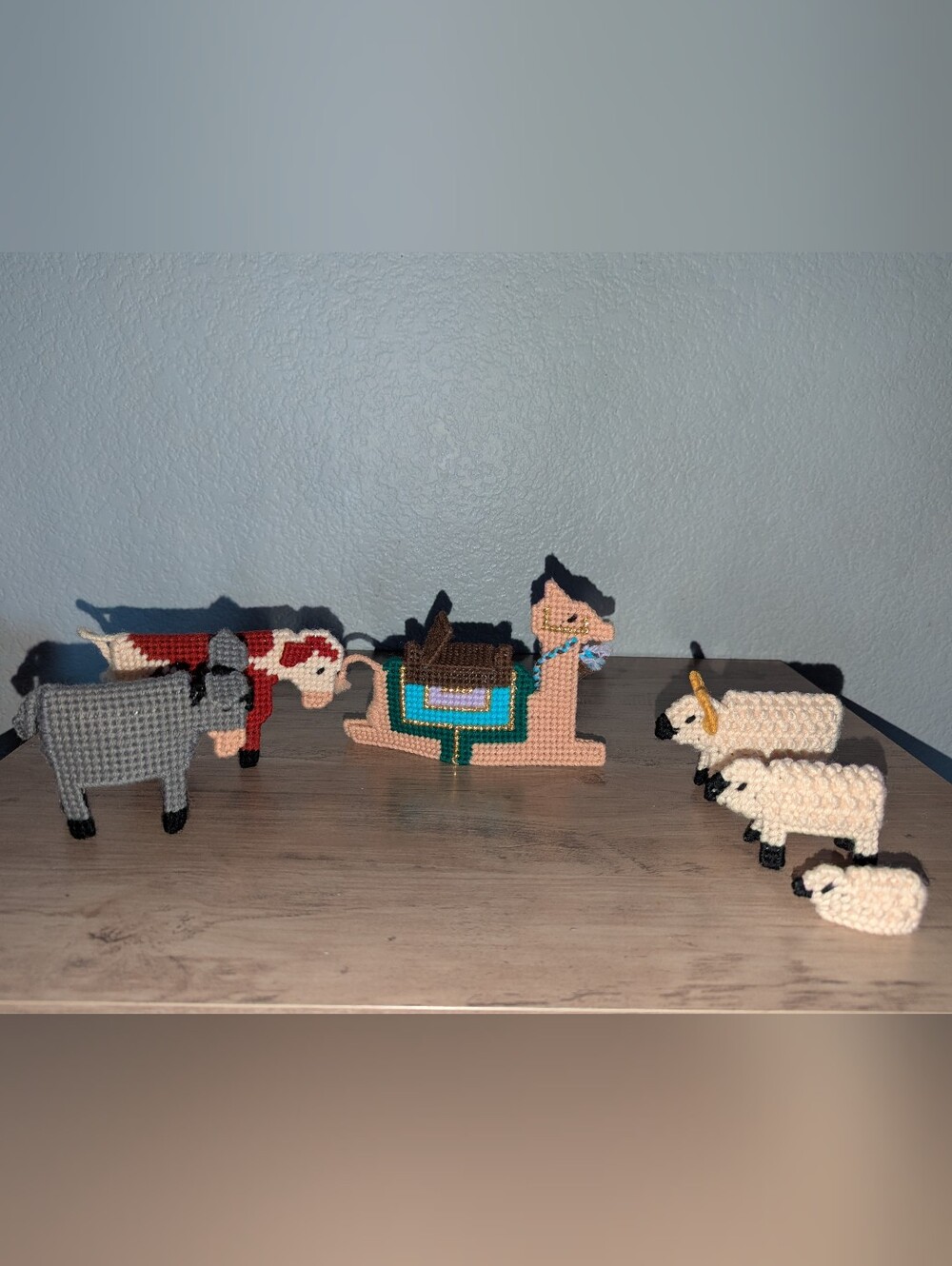 Vintage Plastic Canvas Nativity Animals Lot - 6pc Camel Cow Donkey Sheep